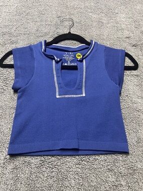 Cap-Sleeve Navy Tee with White Piping
